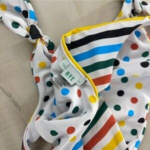 RYE dollop rainbow one piece cutout swimsuit reversible vacation striped polka